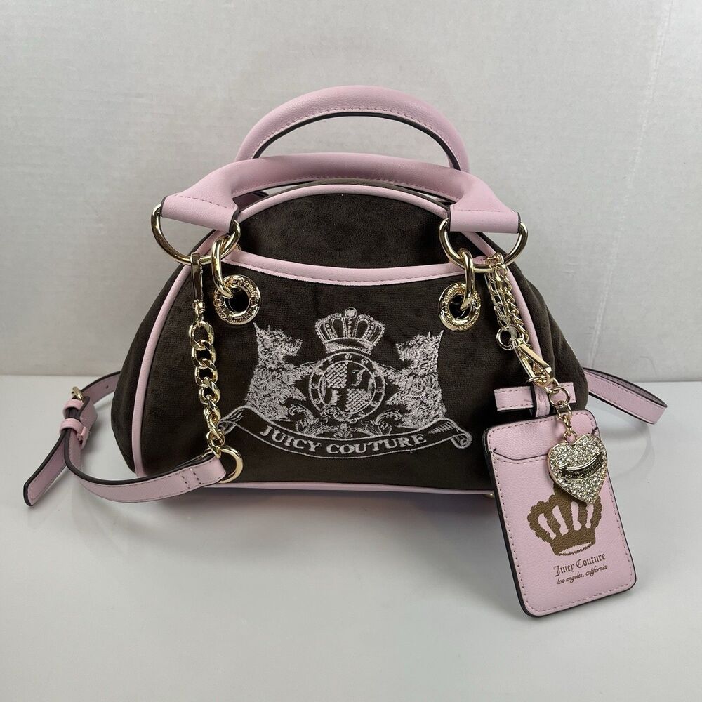 Juicy Couture Purse Bowler Bag Handbag Brown Pink Satchel Y2K Scottie Dog Velour